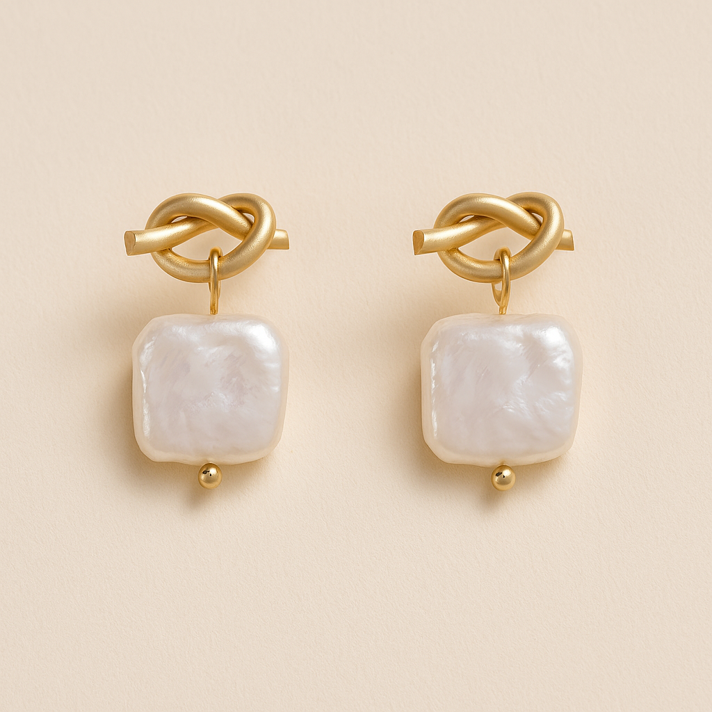 Luna Squared Natural Pearl Earrings