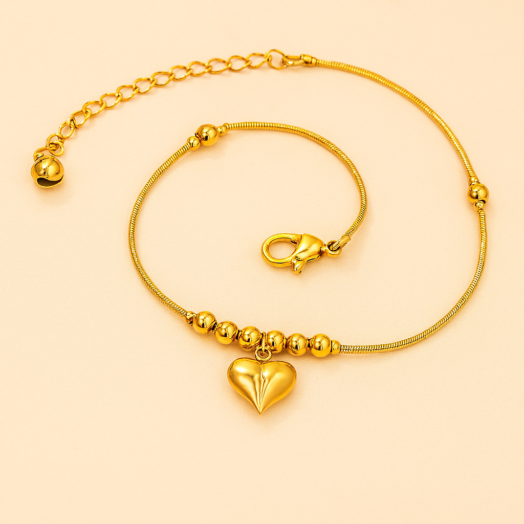 Golden Heart Pendant Anklet